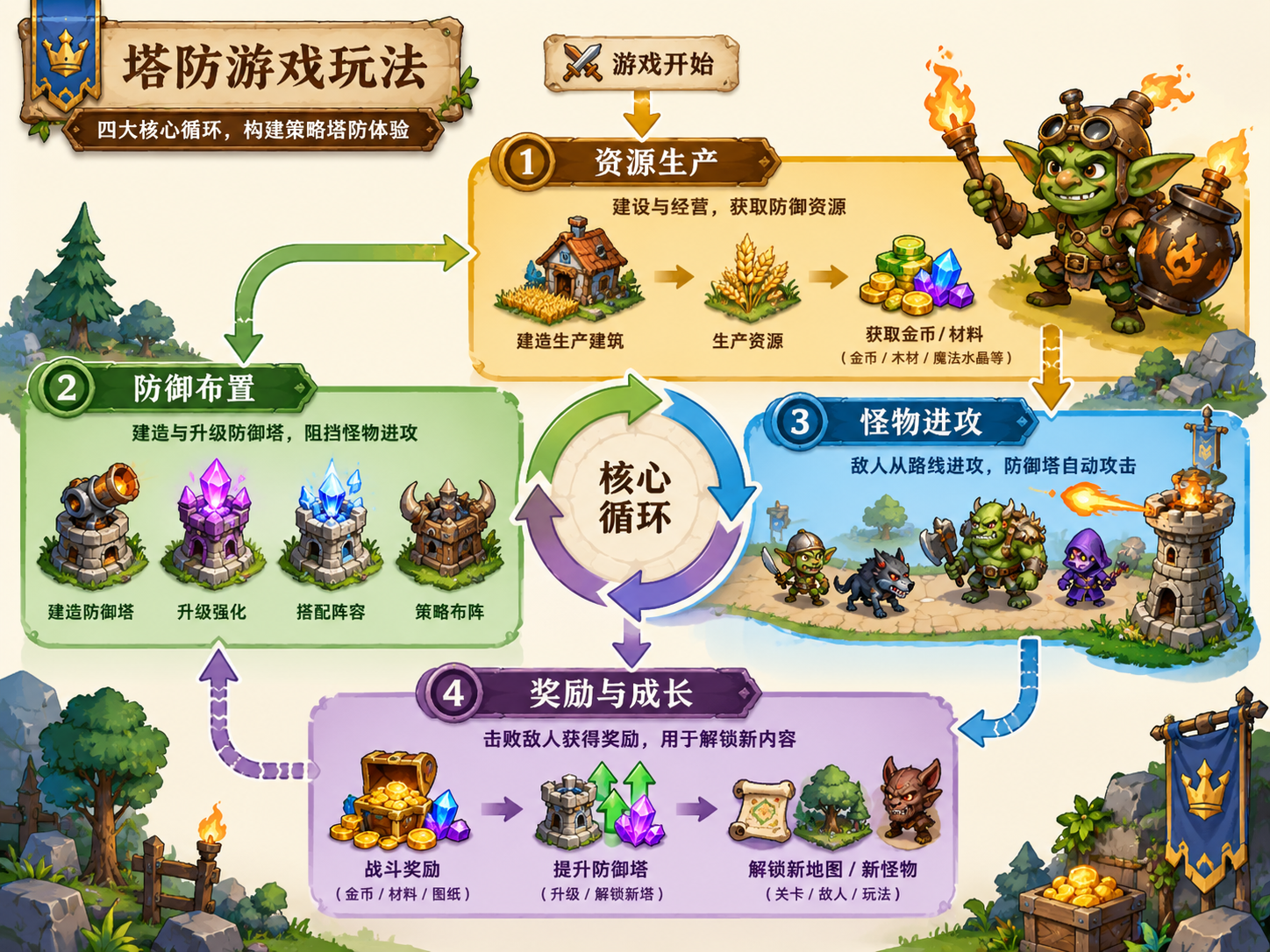 风语森林塔防游戏玩法循环说明
